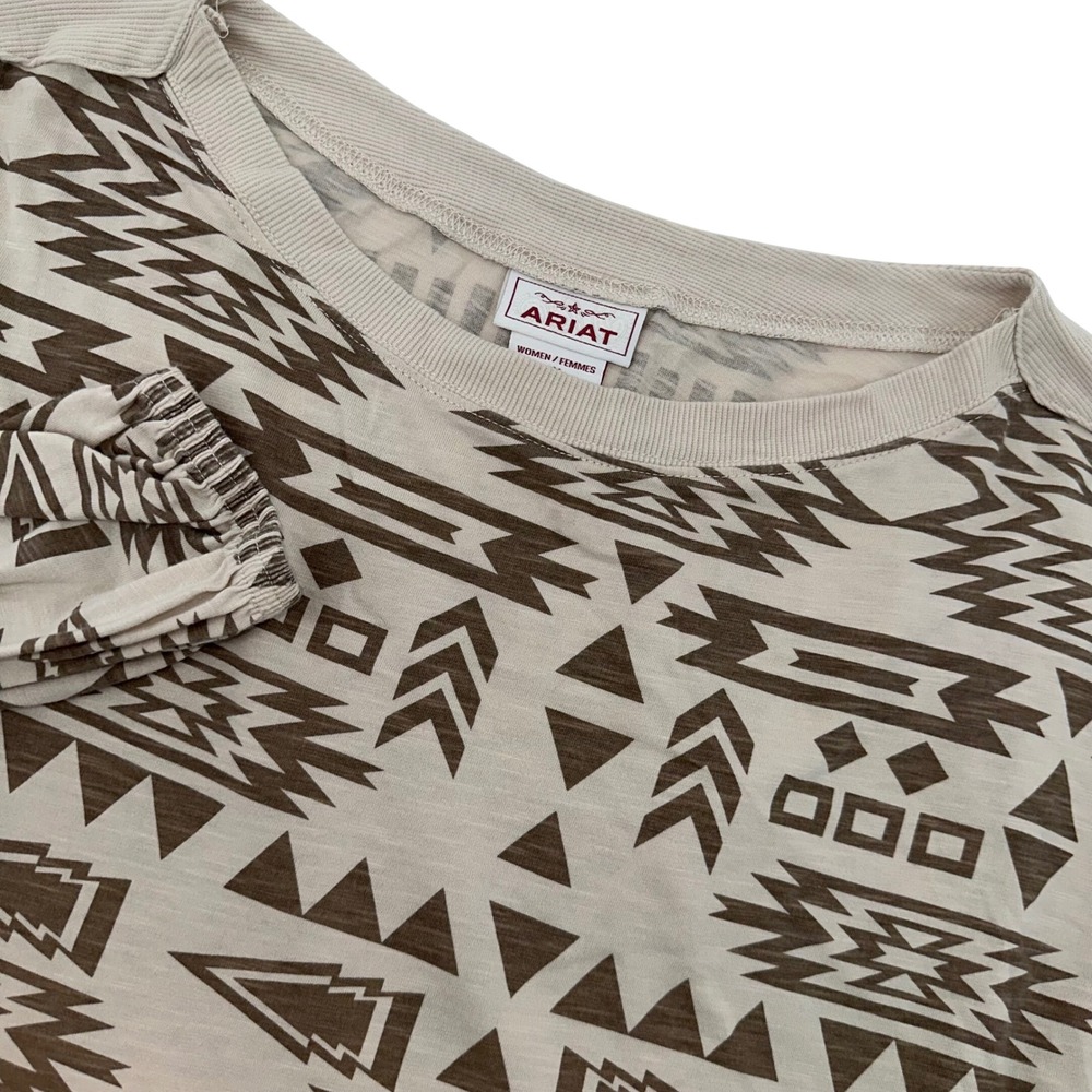 ARIAT Womens Grand View Top Long Sleeve Southwestern Aztec Print Beige M